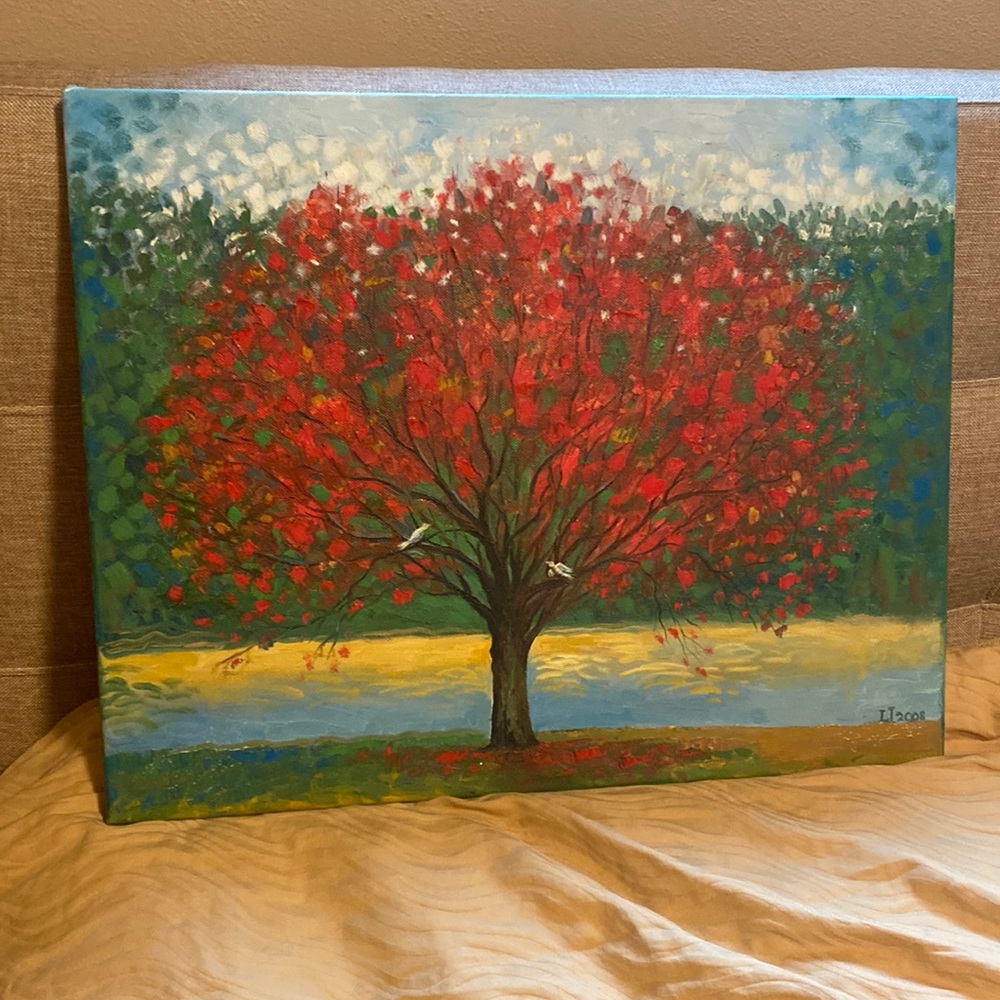 Original Painting ‘’Red tree ‘’  oil 2008 my art ❣️